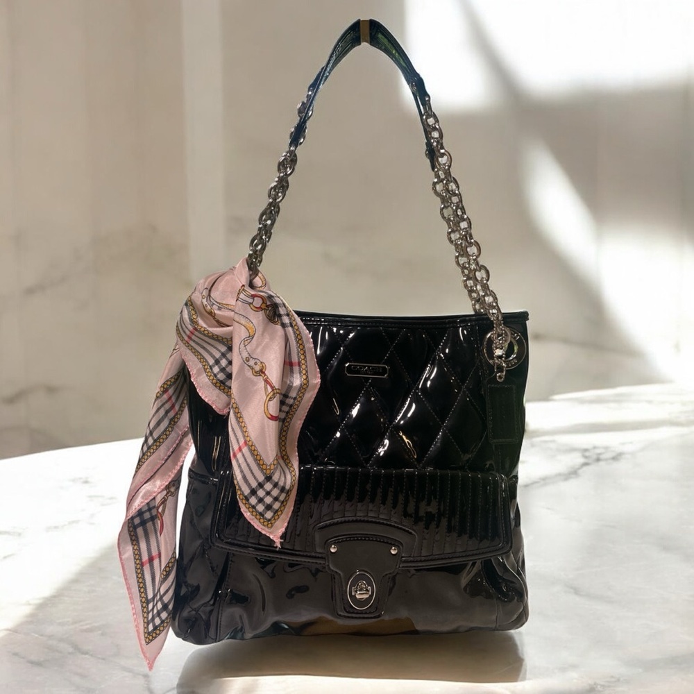 Coach Poppy Liquid Gloss Quilted Shoulder Bag in Black 🖤